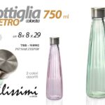 BOTTIGLIA IN VETRO COLORATA CON TAPPO IN ACCIAIO ACQUA BEVANDE CASA 750 ML 29 CM