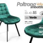 SEDIA TESSUTO VELLUTO VERDE IMBOTTITA GAMBE METALLO PRANZO SALONE CUCINA UFFICIO