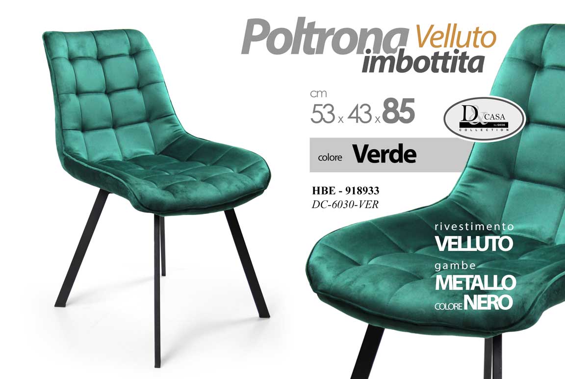 8025569918933 SEDIA TESSUTO VELLUTO VERDE IMBOTTITA GAMBE METALLO PRANZO SALONE CUCINA UFFICIO - immagine 1