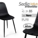 SEDIA VELLUTO NERA IMBOTTITA GAMBE METALLO NERE CUCINA PRANZO SALOTTO UFFICIO