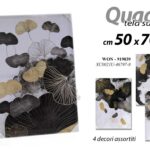 QUADRO STAMPA SU TELA Canvas LEGNO Foglie di Ginkgo Biloba Oro Nero Bianco 50*70