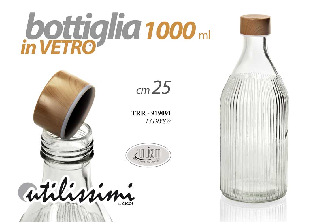 8025569919091 TRR/BOTTIGLIA VETRO 1LT 10*10*25 1319YSW - immagine 1