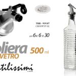 OLIERA BOTTIGLIA OLIO ACETO VETRO CON BECCUCCIO DOSATORE ANTIGOCCIA 500ML 30*6cm