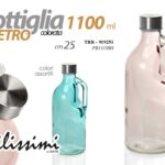 BOTTIGLIA IN VETRO COLORATA CON MANICO TAPPO ACCIAIO ACQUA BEVANDE 25CM 1100ML