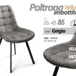 SEDIA TESSUTO VELLUTO GRIGIO IMBOTTITA GAMBE METALLO PRANZO SALOTTO UFFICIO