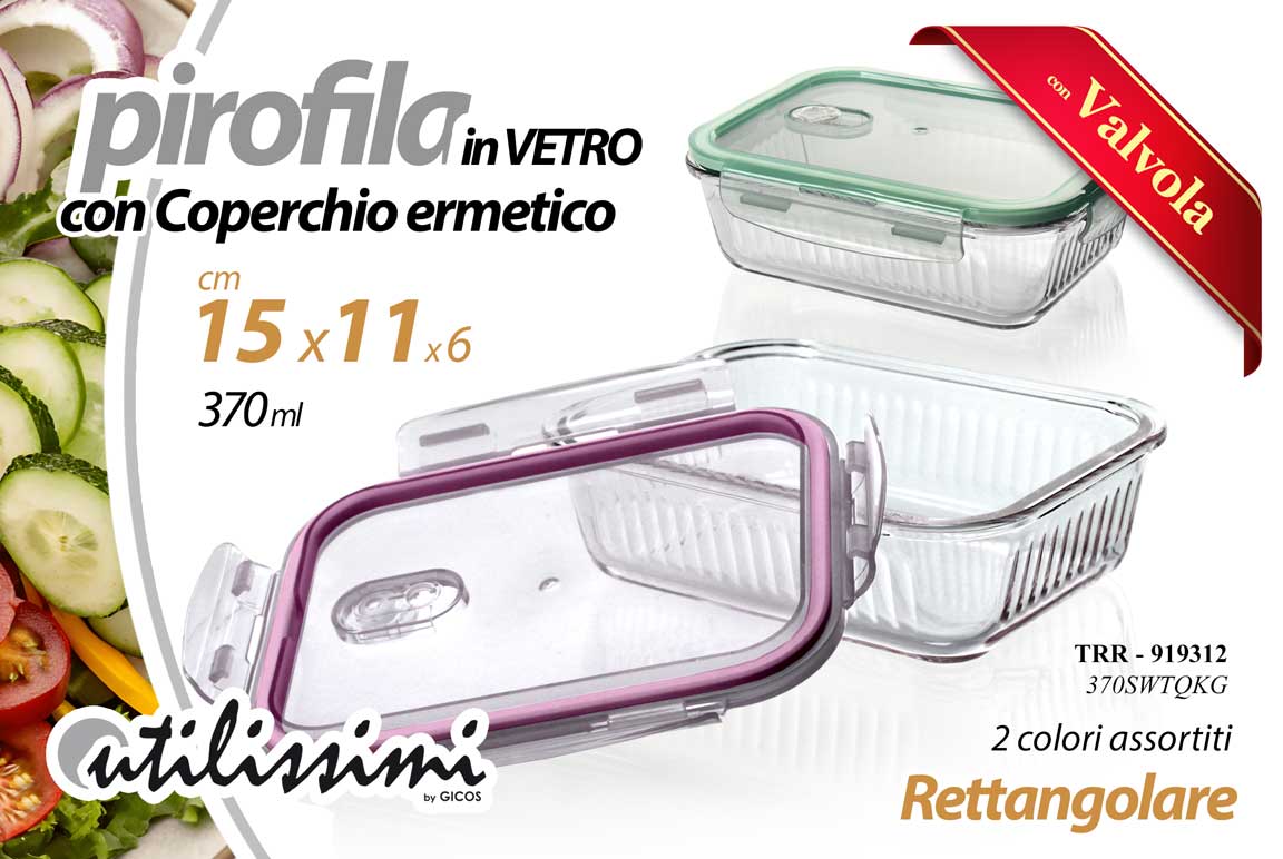 8025569919312 Pirofila valvola forno frigo vetro coperchio ermetico rettangolare 15*11*6 cm - immagine 1