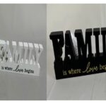 DECORAZIONE PARETE TAVOLO SCRITTA FRASE LEGNO BIANCO FAMILY FAMIGLIA ASS 20*7 CM