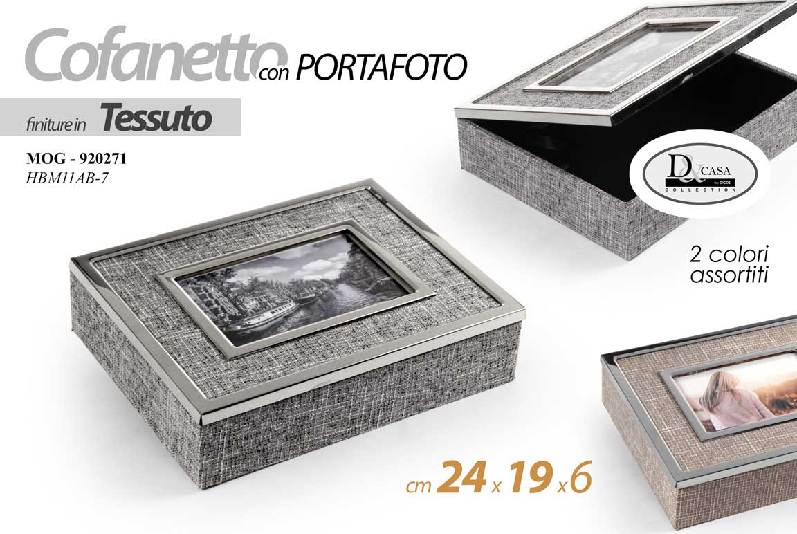 8025569920271 Scatola cofanetto portaoggetti moderna scrivania organizer legno tessuto 24x19x6 - immagine 1