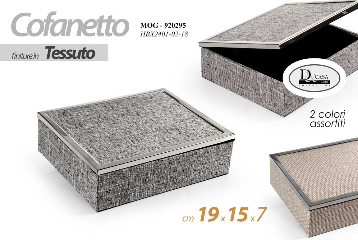 8025569920295 Scatola cofanetto portaoggetti moderna scrivania organizer legno tessuto 19x15x7 - immagine 1