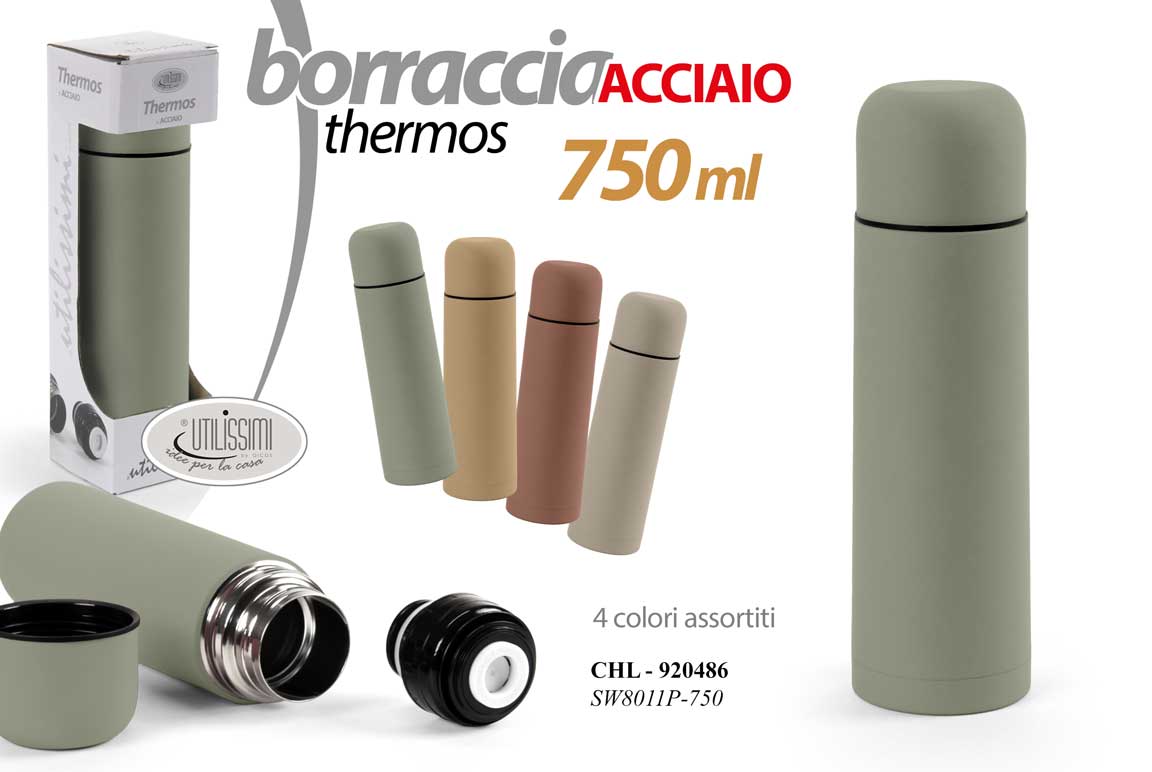 8025569920486 THERMOS BORRACCIA BOTTIGLIA TERMICA ACCIAIO VIAGGIO CAMPEGGIO MONTAGNA CO 750 ML - immagine 1