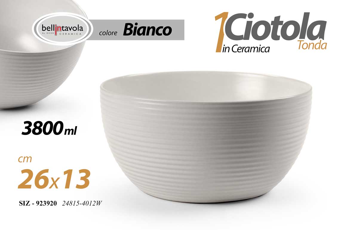 8025569923920 Ciotola insalatiera tonda ceramica bianca design moderno cucina tavola 26*13 cm - immagine 1
