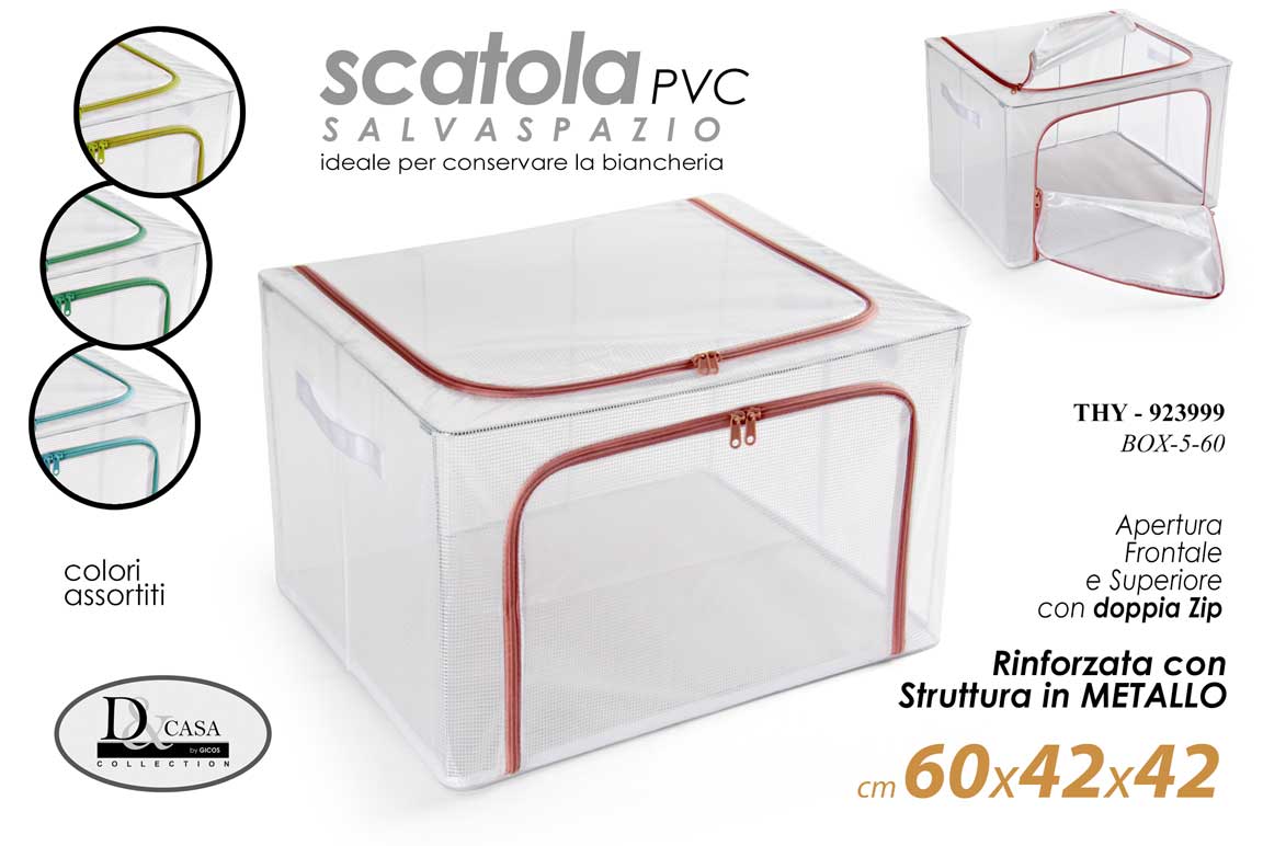 8025569923999 CONTENITORE SCATOLA SALVASPAZIO BIANCHERIA VESTITI ANTIPOLVERE PVC 2ZIP 60*42*40 - immagine 1