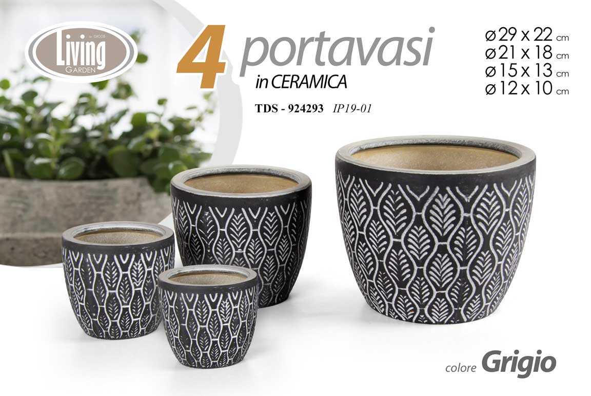 8025569924293 4 VASI CACHEPOT CERAMICA MODERNO CLASSICO VINTAGE VASO GRIGIO SCURO 29/21/15/12 - immagine 1