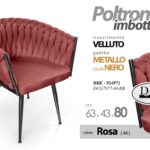 POLTRONA ROSA SEDIA VELLUTO COMODA GAMBE NERE MODERNO CLASSICA 80*63*43 cm