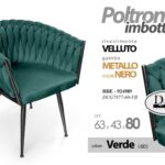 POLTRONA VERDE SEDIA VELLUTO COMODA GAMBE NERE MODERNO CLASSICA 80*63*43 cm