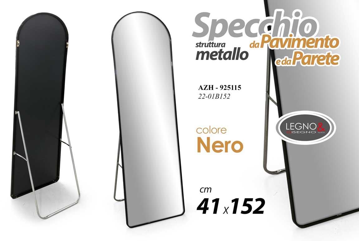 8025569925115 SPECCHIO SPECCHIERA PARETE PAVIMENTO METALLO NERO BLACK CLASSICO MODERNO 152*41 - immagine 1