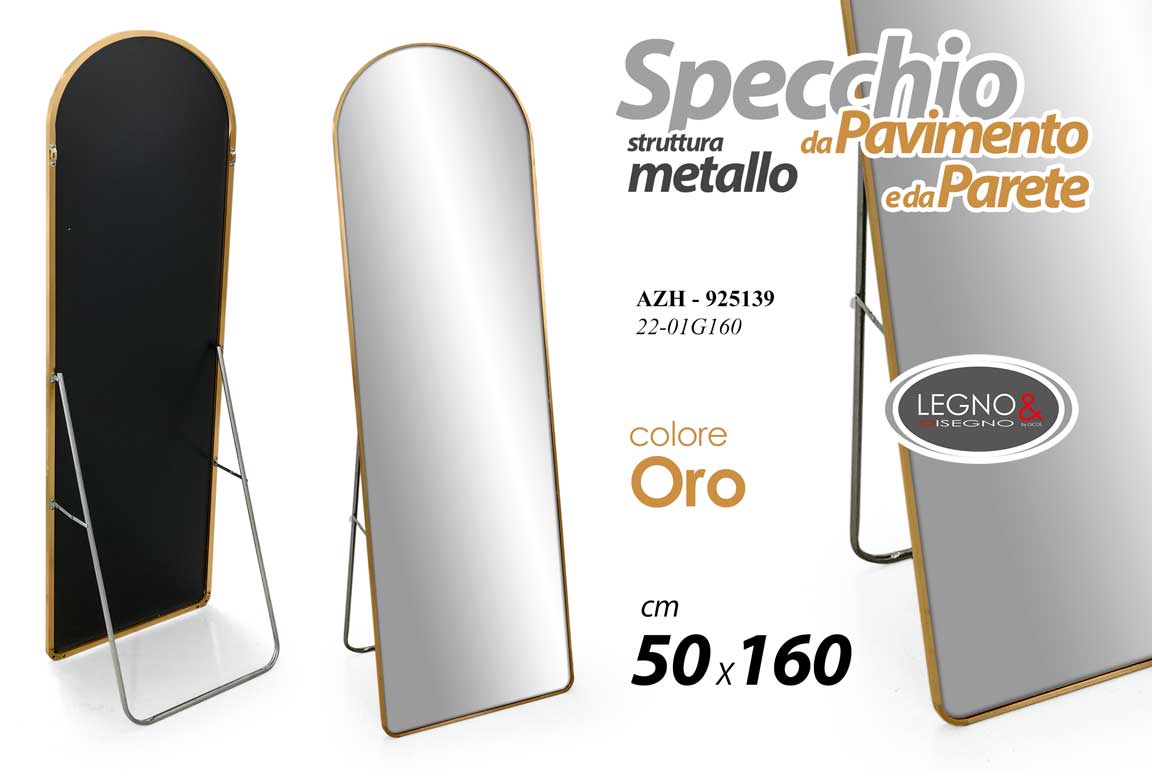 8025569925139 SPECCHIO SPECCHIERA PARETE PAVIMENTO METALLO COLOR ORO CLASSICO MODERNO 160*50cm - immagine 1
