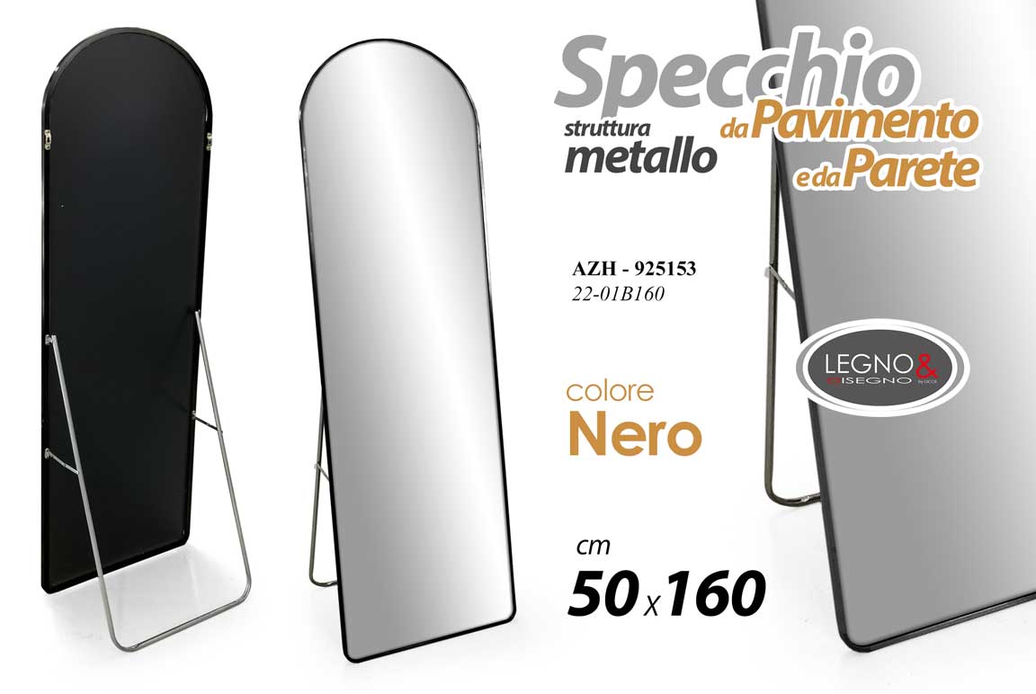 8025569925153 SPECCHIO SPECCHIERA PARETE PAVIMENTO METALLO NERO CLASSICO MODERNO 160*50 cm - immagine 1