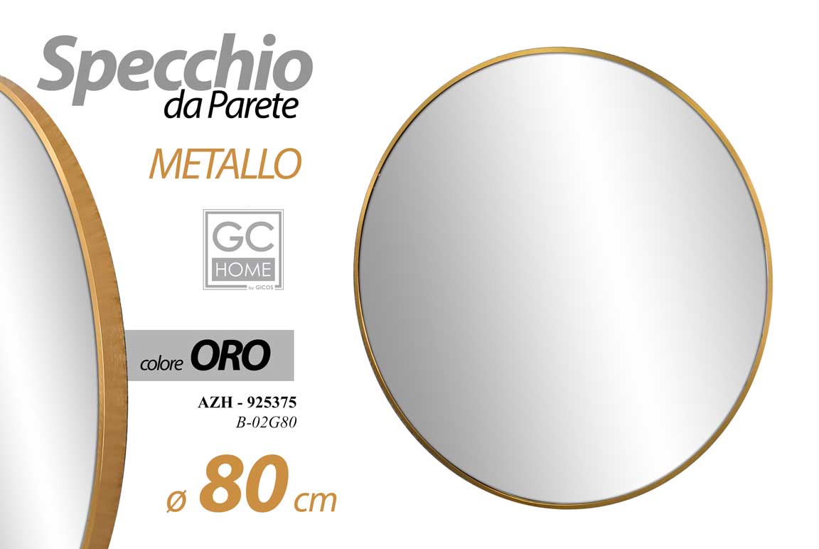 8025569925375 SPECCHIO SPECCHIERA TONDO DA PARETE METALLO COL ORO MURO CLASSICO MODERNO 80 cm - immagine 1