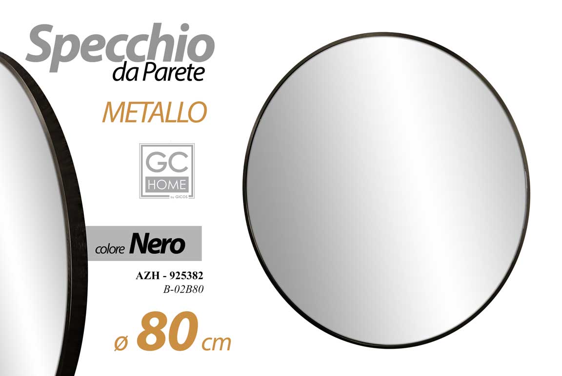 8025569925382 SPECCHIO SPECCHIERA TONDO DA PARETE METALLO NERO MURO CLASSICO MODERNO 80 cm - immagine 1