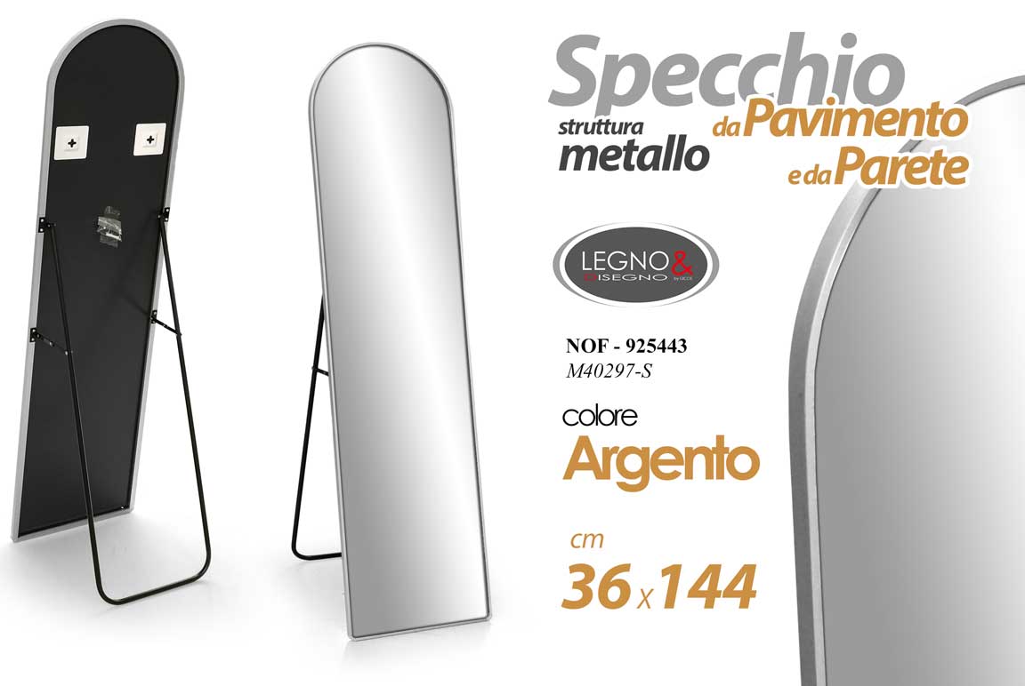 8025569925443 SPECCHIO SPECCHIERA PARETE PAVIMENTO METALLO COL ARGENTO CLASSICO MODERNO 144*36 - immagine 1