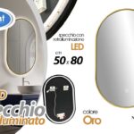 SPECCHIO DA PARETE LED RETROILLUMINAZIONE CASA UFFICIO BAGNO OVALE ORO 50*80 CM