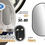 SPECCHIO DA PARETE LED RETROILLUMINAZIONE CASA UFFICIO BAGNO OVALE NERO 50*80 CM