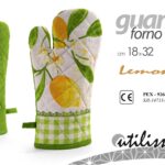 Guanto forno presina limoni bianco giallo verde tessuto cucina imbottito 32 cm