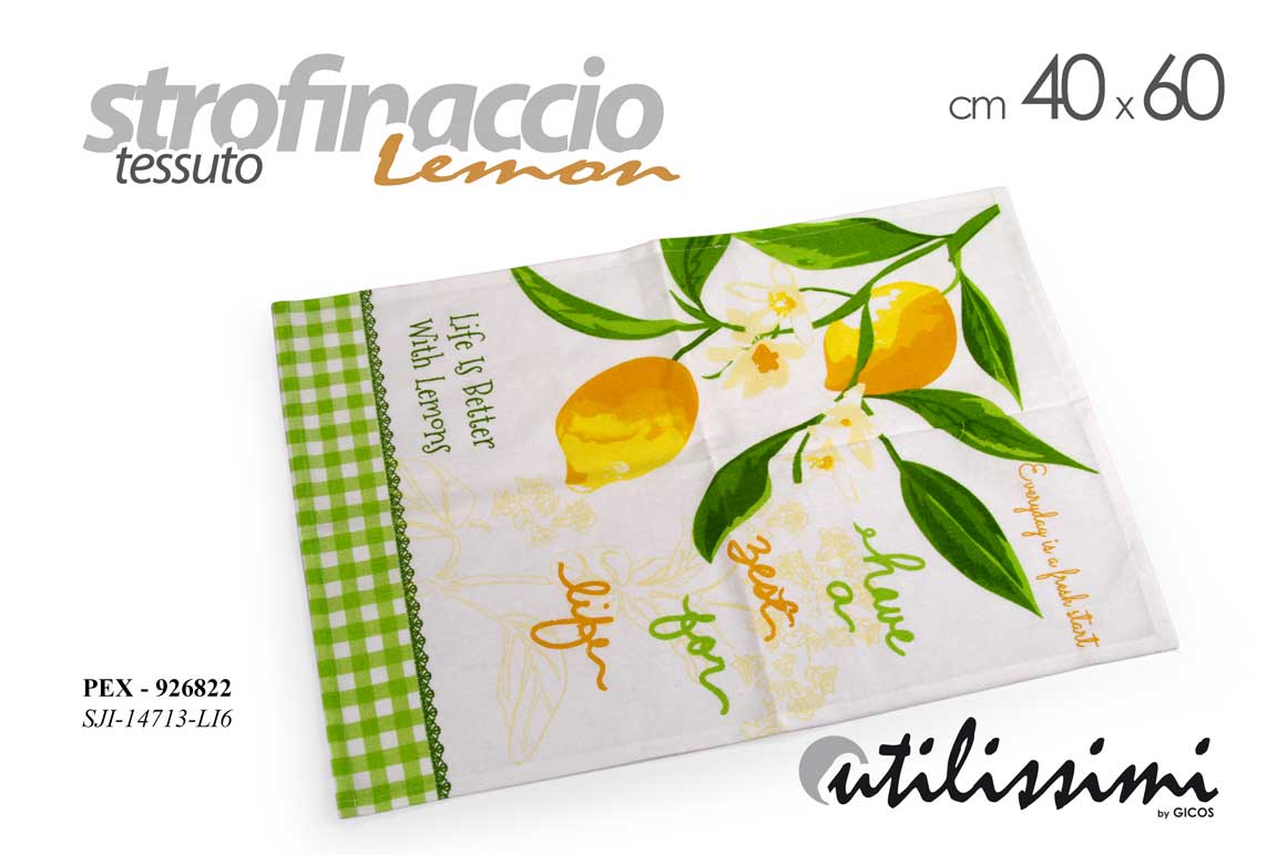 8025569926822 Strofinaccio canovaccio cucina limoni lemon bianco giallo verde tessuto 60x40 cm - immagine 1