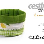 Cestino cesto cesta pane portapane limoni lemon bianco giallo verde tessuto 19cm