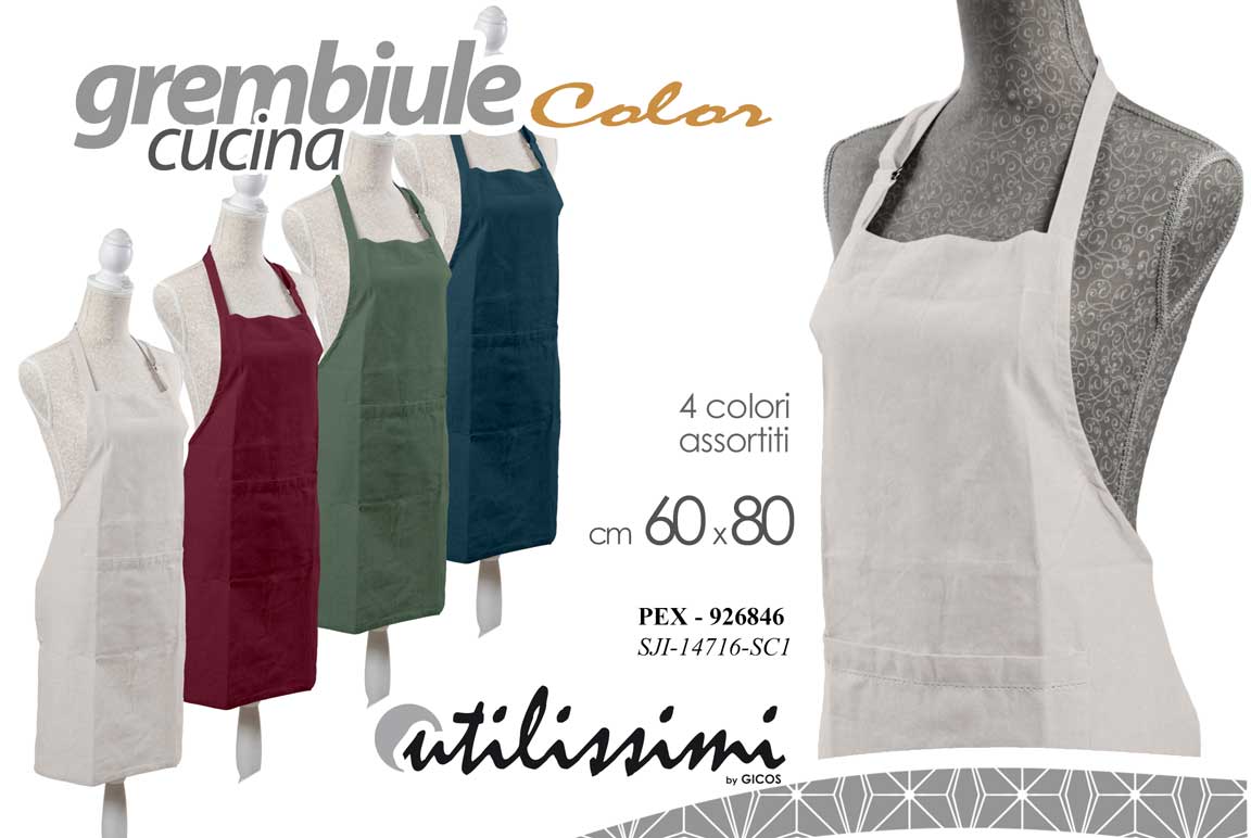 8025569926846 Grembiule cucina pettorina tasca frontale tinta unita tessuto moderno ass 80x60 - immagine 1