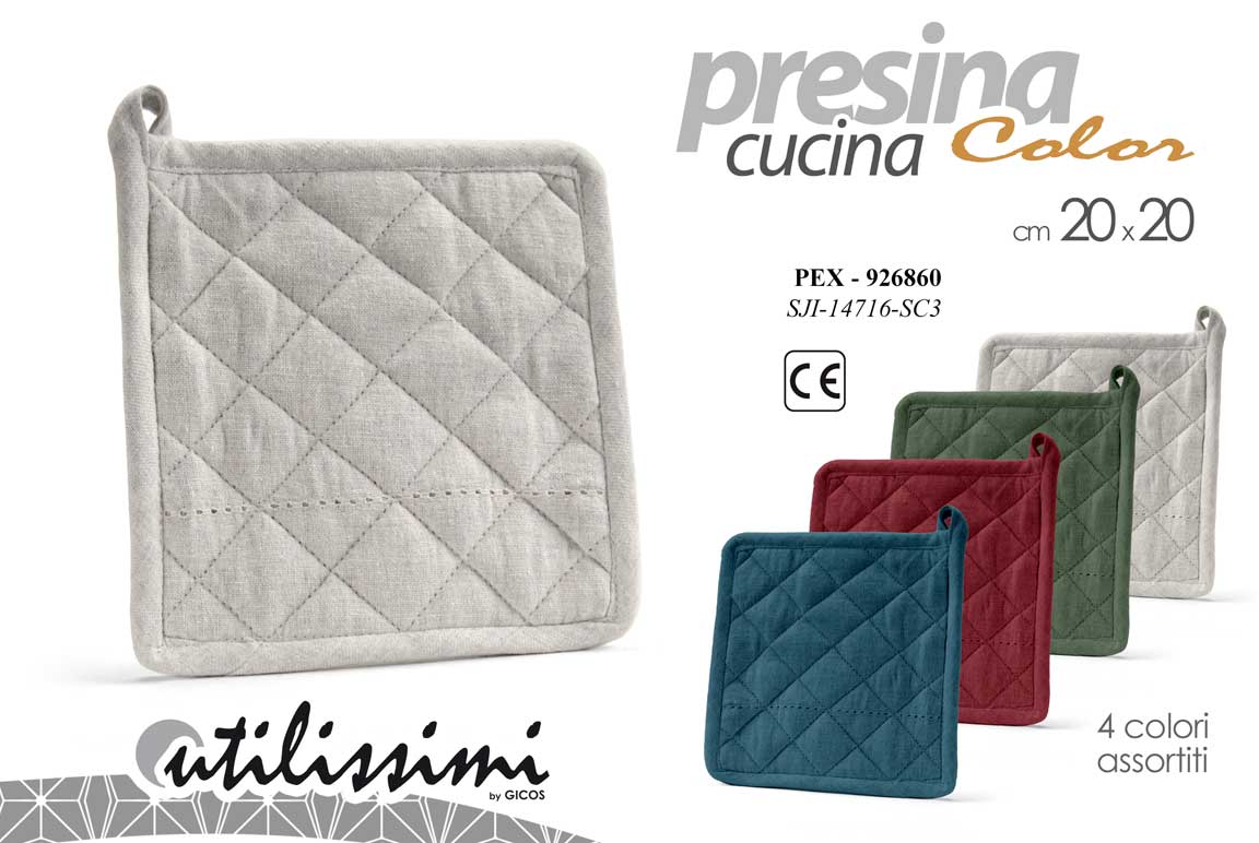 8025569926860 Presina cucina imbottita protezione calore tessuto tinta unita color ass 20x20 - immagine 1