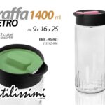 CARAFFA VETRO TRASPARENTE MANICO COPERCHIO DOSATORE CASA ASS 25 CM 1400 ML