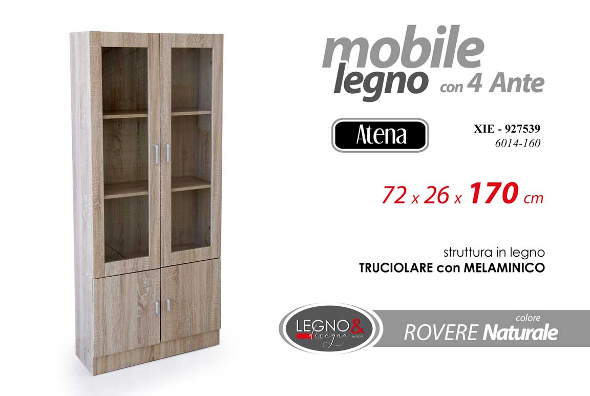 8025569927539 MOBILE VETRINA MODERNA h170*72*26cm MARRONE 4 ANTE ROVERE SBIANCATO CASA STUDIO - immagine 1