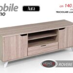 MOBILE MODERNO PORTA TV TELEVISORE CASSETTO ANTE RIPIANO NATUR LEGNO 140*40*h50