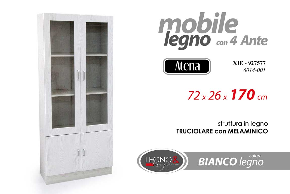 8025569927577 MOBILE VETRINA MODERNA 4 ANTE BIANCA ROVERE SBIANCATO CASA STUDIO 170*72*26 CM - immagine 1