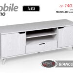 MOBILE MODERNO PORTA TV TELEVISORE CASSETTO ANTE RIPIANO BIANCO LEGNO 140*40*h50
