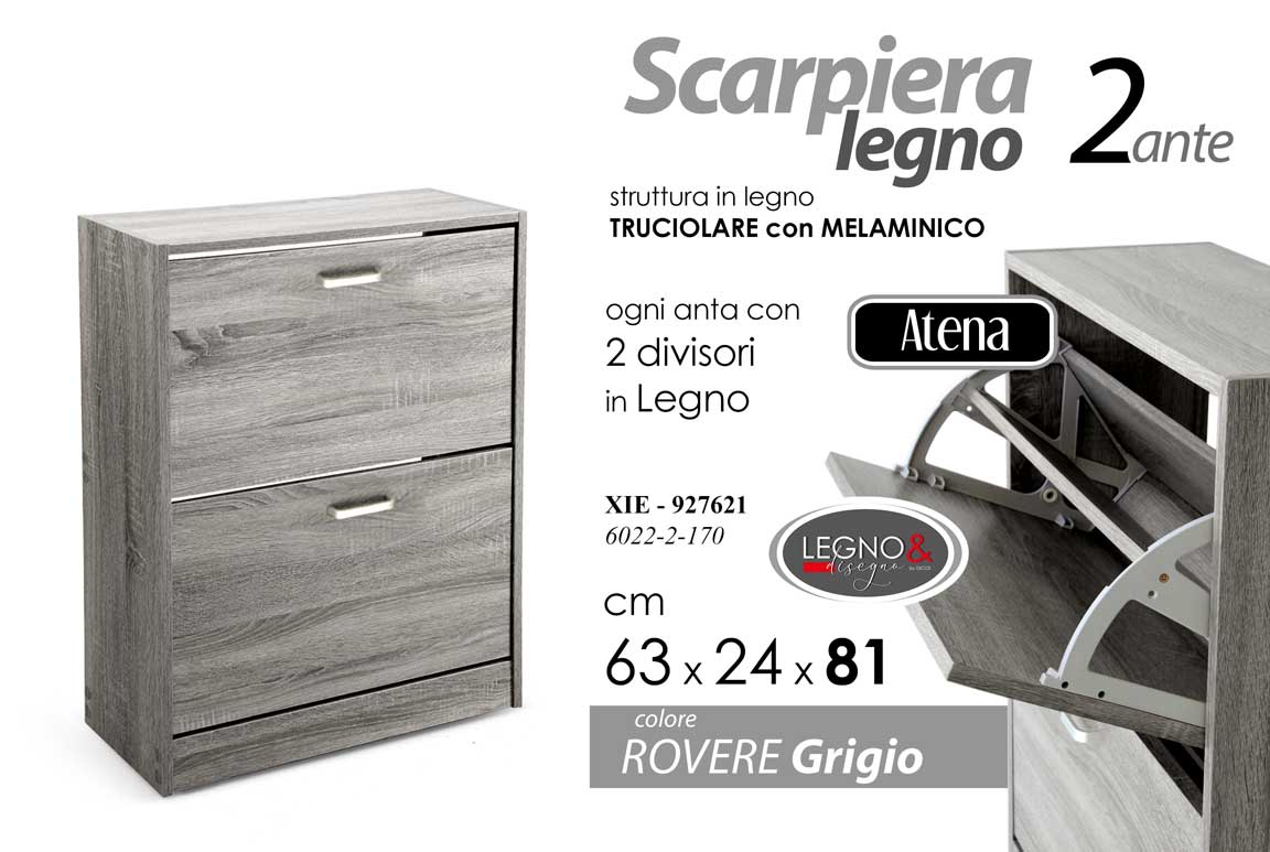 8025569927621 SCARPIERA SALVASPAZIO MODERNA BASSA SLIM 2 ANTE DOPPIE A RIBALTA ROVERE 81*63*24 - immagine 1