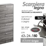 SCARPIERA SALVASPAZIO MODERNA 4 ANTE DOPPIE SLIM LEGNO ROVERE GRIGIO 150*63*24cm