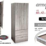 ARMADIO GUARDAROBA MODERNO VESTITI 2 ANTE 2 CASSETTI GRIGIO ROVERE 180*60*42 cm