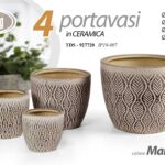 4 PORTAVASI VASO CACHEPOT CERAMICA MODERNO MARRONE DESIGN FOGLIE CASA GIARDINO