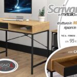 TAVOLO SCRIVANIA METALLO NERO CASSETTO RIPIANO LEGNO PORTA PC UFFICIO L95*48*H76