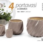 SET 4 PORTAVASI VASO CACHEPOT CERAMICA BEIGE TORTORA MODERNO CHIC CASA GIARDINO