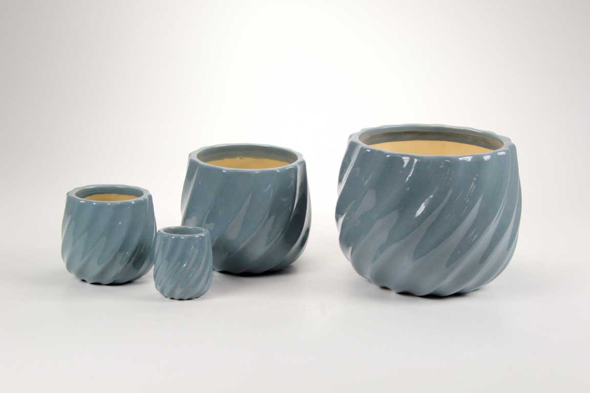 8025569930744 SET 4 PORTAVASI VASO CACHEPOT CERAMICA BLU MODERNO DESIGN SPIR CASA GIARDINO - immagine 1