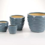 SET 4 PORTAVASI VASO CACHEPOT CERAMICA MODERNO BLU DESIGN ONDE CASA GIARDINO