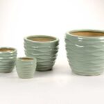 SET 4 PORTAVASI VASO CACHEPOT CERAMICA MODERNO VERDE DESIGN ONDA CASA GIARDINO
