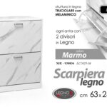 SCARPIERA 2 ANTE MARMO COLOR MODERNA SLIM DOPPIA SALVASPAZIO LEGNO H81*L63*P24cm
