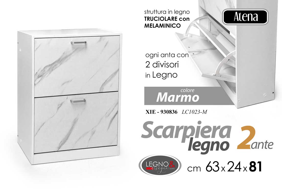 8025569930836 SCARPIERA 2 ANTE MARMO COLOR MODERNA SLIM DOPPIA SALVASPAZIO LEGNO H81*L63*P24cm - immagine 1