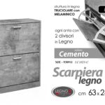 SCARPIERA 2 ANTE LEGNO COLOR CEMENTO SLIM MODERNA DOPPIA SALVASPAZIO h81*63*24cm