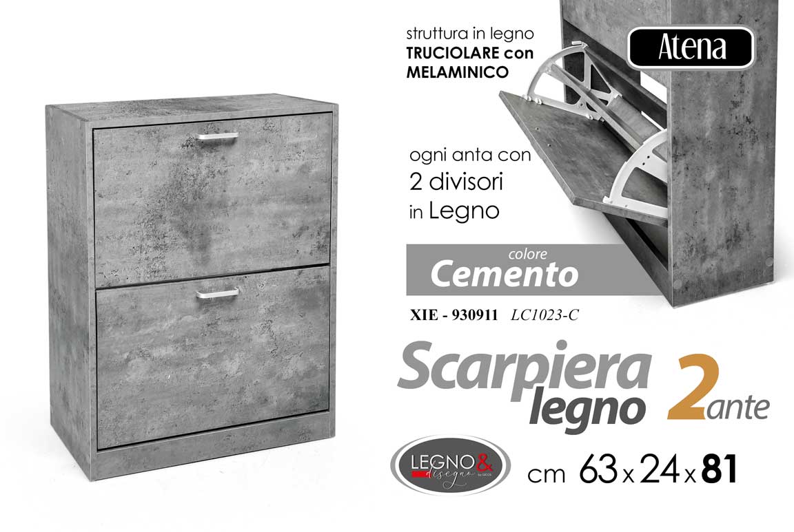 8025569930911 SCARPIERA 2 ANTE LEGNO COLOR CEMENTO SLIM MODERNA DOPPIA SALVASPAZIO h81*63*24cm - immagine 1